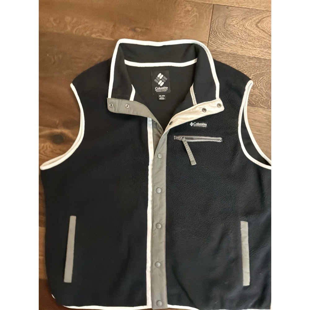 Columbia Fleece Vest Men's XXL Black Snap Front Outdoor Full Zip Pocket - Picture 3 of 5
